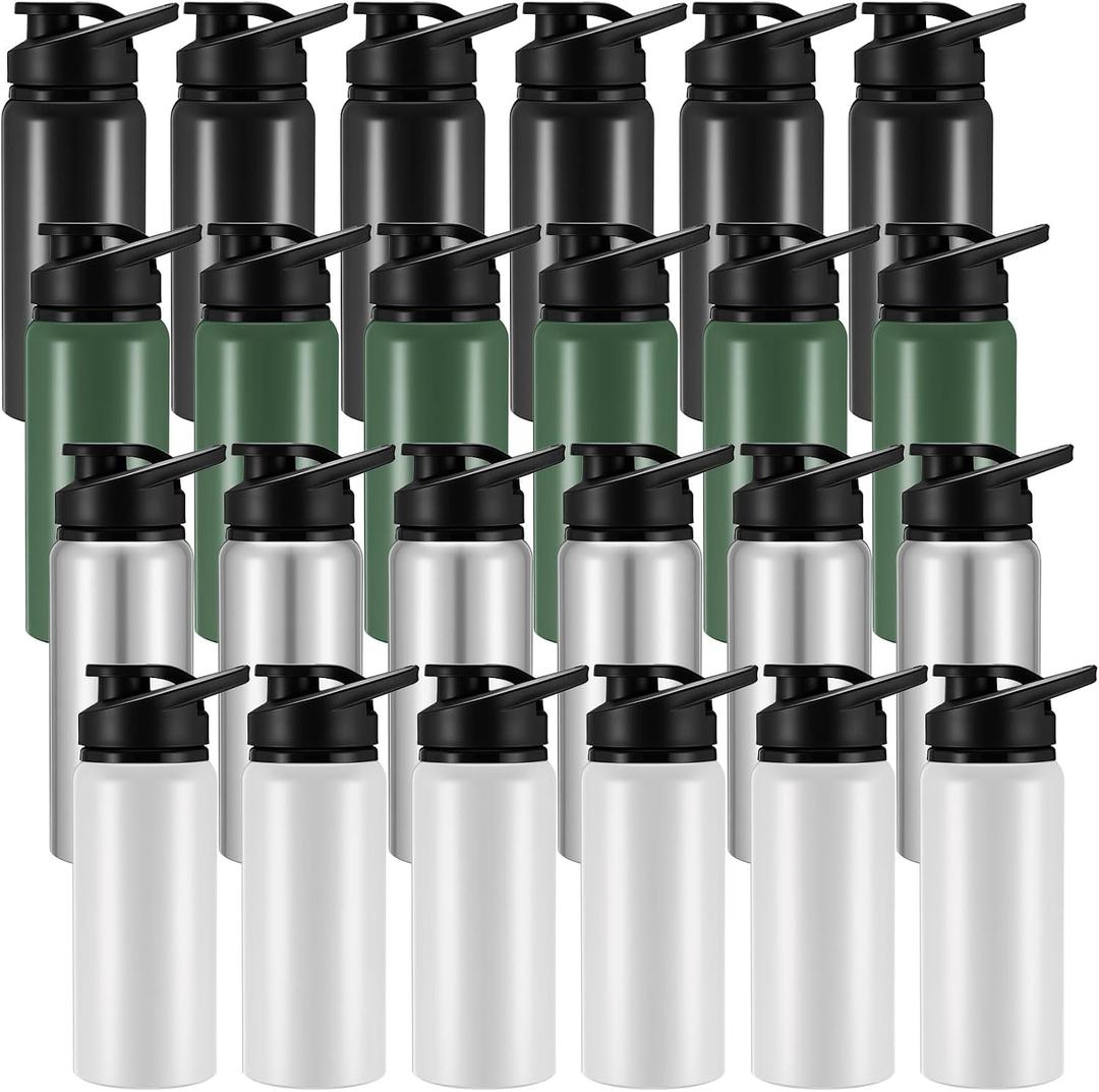 Domensi 24 Pack Aluminum Water Bottle Bulk Reusable Water Bottle, Lightweight Easy Carry Leakproof with Snap Lid Travel Bottles, for Gym Outdoor Sports Cycling Camping Fishing (17oz,Dark Colors)