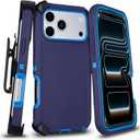 for iPhone 17 Pro Max Case with Belt Clip Holster & Kickstand, Anti-Drop, 4 in 1 Heavy Duty Shockproof Protection for iPhone 17 Pro Max Case Rugged, Blue
