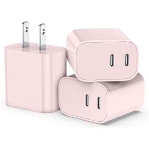 20W USB C Charger Block,3-Pack Type C Charging Block,Dual Port USB C Wall Charger Plug for iPhone 16/15/14/13/12/11/ Pro Max/Plus/Xs Max/XR/X,iPad Pro (Pink)