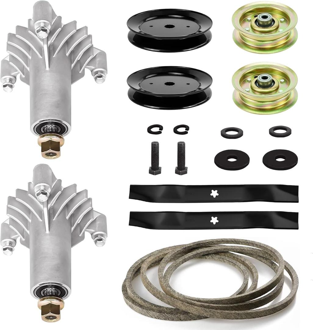 42" Lawn Mower Deck Rebuild Kit for 130794, for Craftsman/for Husqvarna LT1000 LT2000(Only 3 Bolts), Includes 2 Spindles 532130794, 2 Blades 134149,2 Pulleys 129861,2 Idlers 131494, 1 95 1/2" Belt