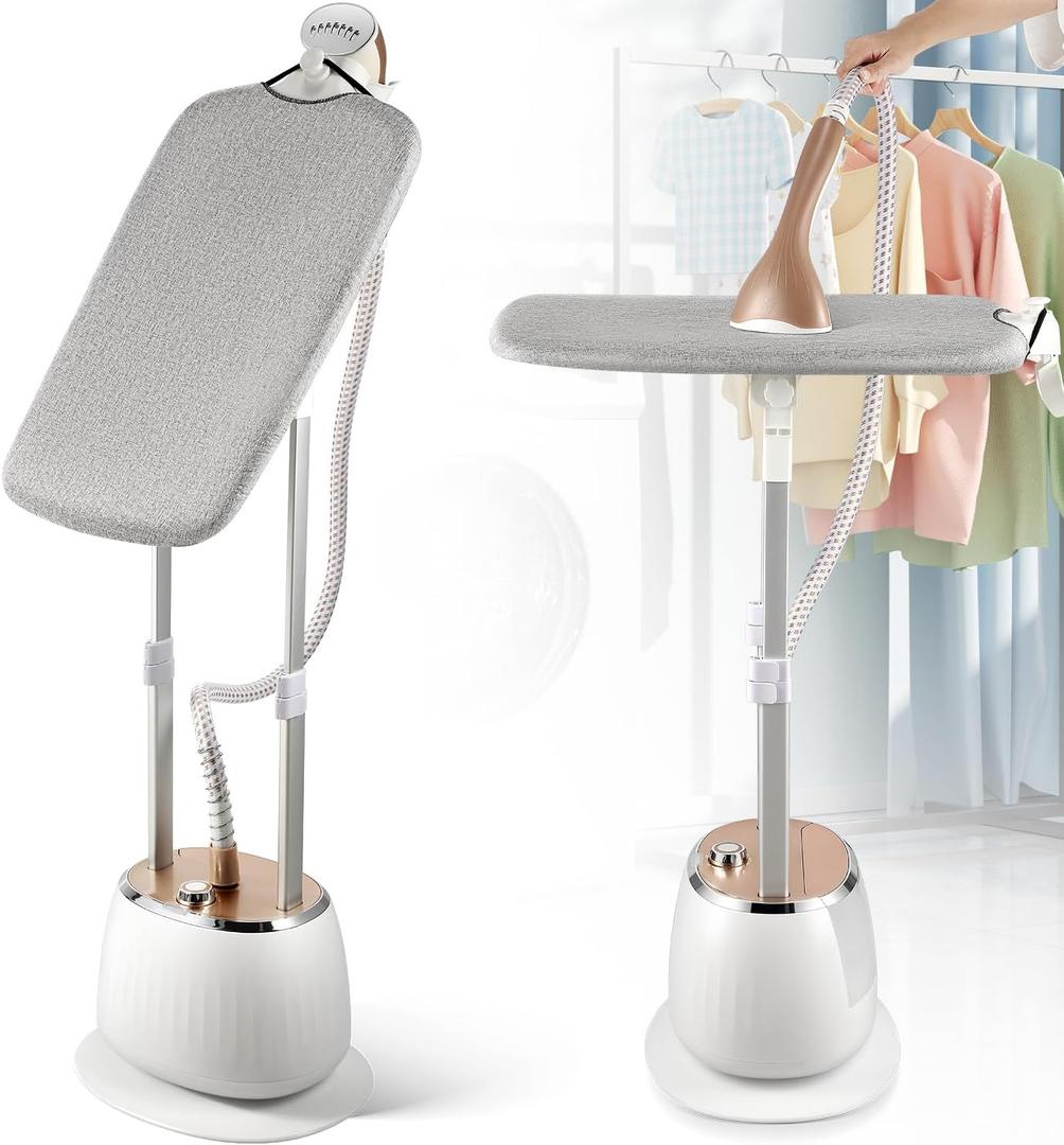 Standing Garment Steamer with 1800w Power, 54 fl.oz Water Tank for 1-Hour Continuous Steaming, 10-Level Steam Adjustment for Flat Hanging & Diagonal Ironing