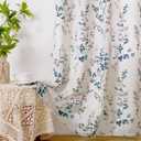 BGment Short Linen Curtains for Small Window 45 Inch Length 2 Panels, Boho Light Filtering Privacy Curtains for Farmhouse Bedroom Basement Bathroom, Cottage Leaf Design, Each 42 Inch Wide, Navy