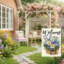 Spring Welcome Daisy Flower Basket Garden Flag 12x18, Rustic Spring Floral Yard Decor, Double Sided Burlap Outdoor Welcome Flag for Porch Lawn Patio DF117
