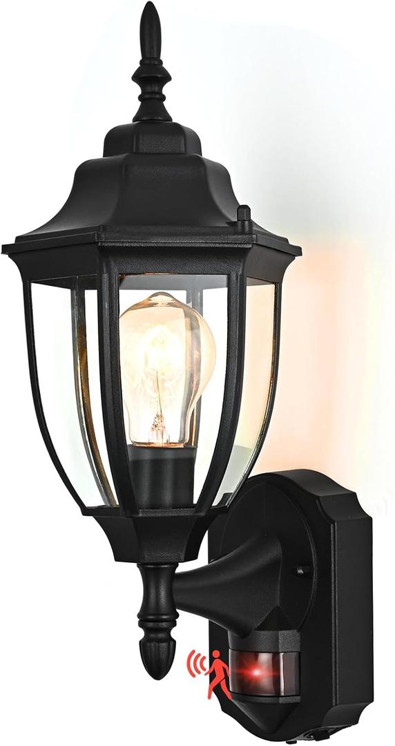 Porch Lights Outdoor Motion Sensor Wall Sconce Anti-Rust Aluminum, Exterior Outdoor Wall Lights Dusk to Dawn Porch Light Fixture Wall Mount for House Outside Patio (1 Pack, Black)