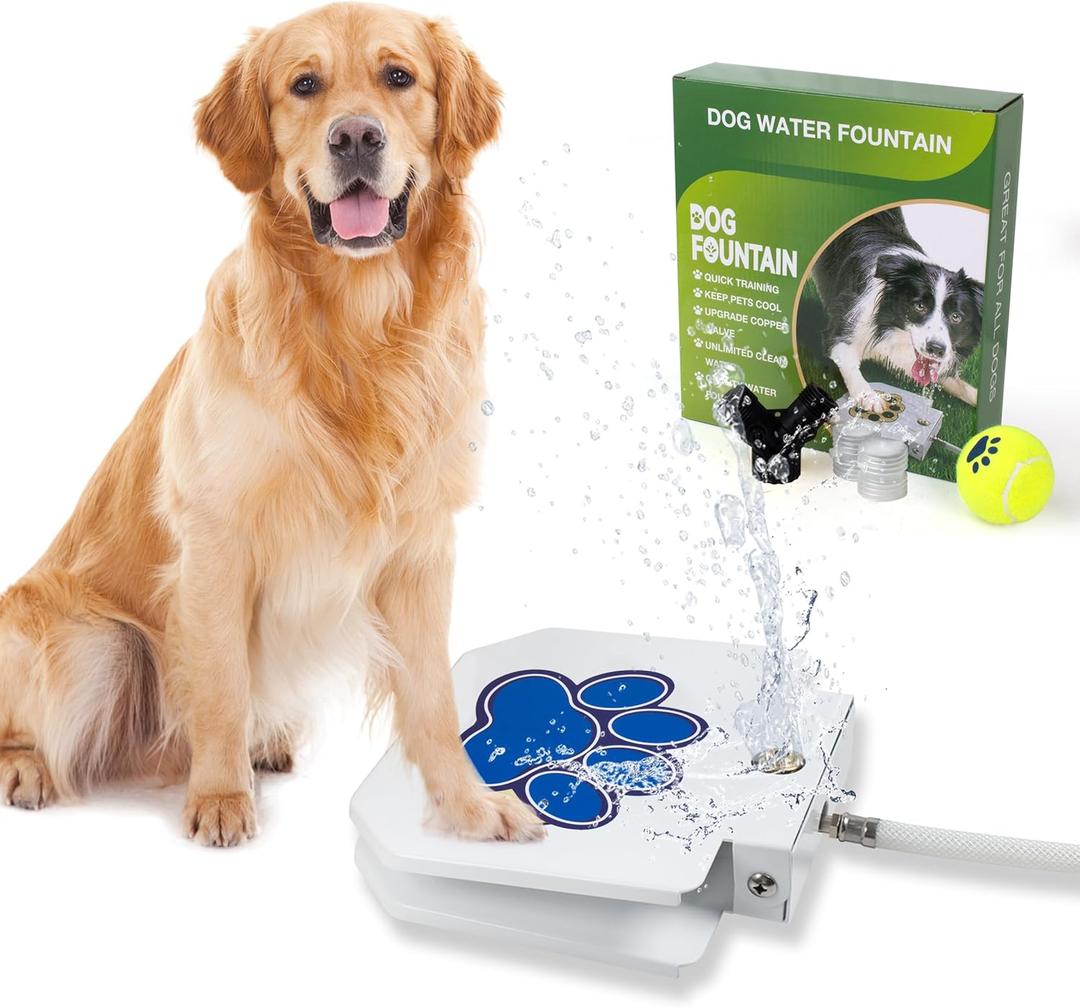 BACOENG Dog Water Fountain Step On, Outdoor Pet Sprinkler for Dogs, Paw Activated Drinking Water Toy, Upgrade Copper Valve Set, Blue