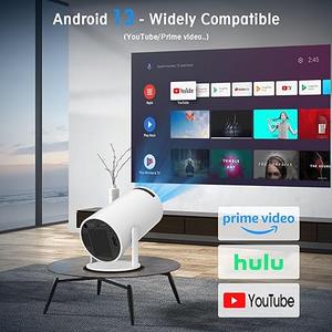 Mini Projector, Support 4K 1080P Portable Projector with Dual Band WIFI6 5G Wireless 5.2 Bluetooth Android 11, 200 ANSI Lumens, 180 Rotatable, Auto Keystone Correction,35"-130" Screen Video Projector (White)