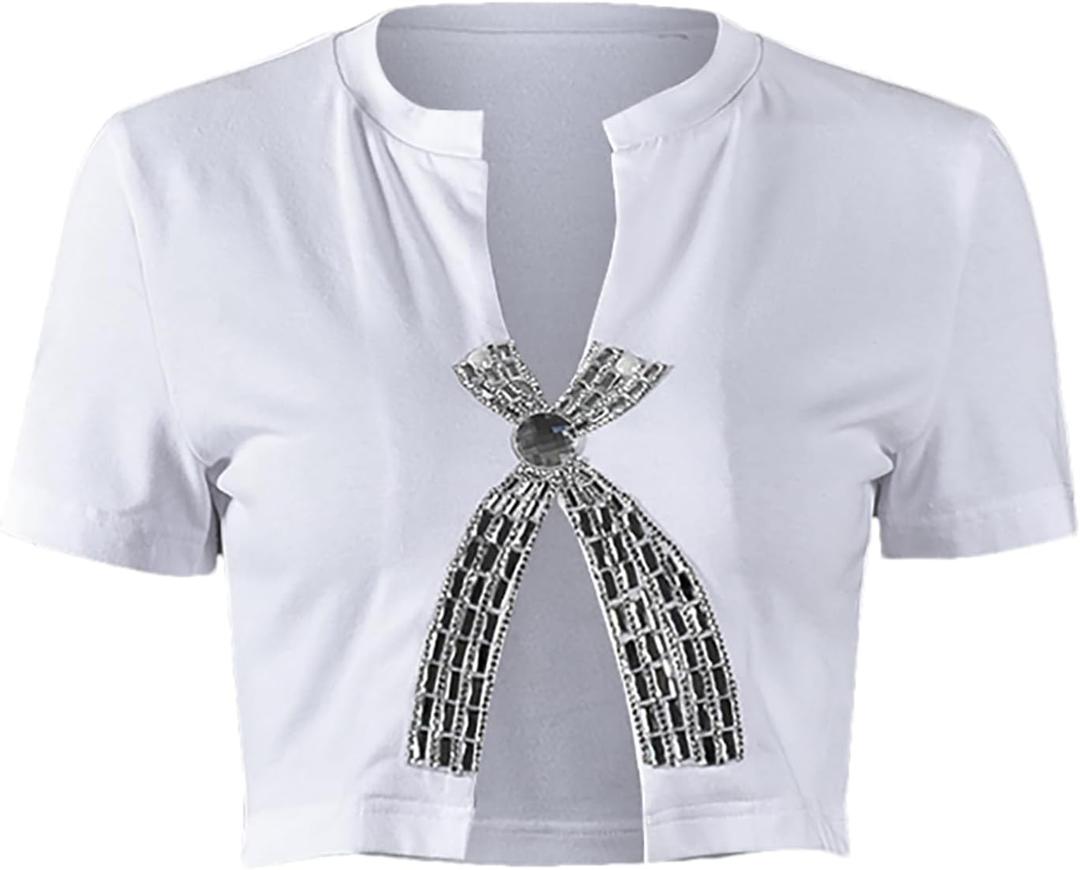 Womens Basic T Shirts Scoop Neck Short Sleeve Crop Tops Going Out Cute Summer Tops Casual Tees Y2k Clothing (Large)