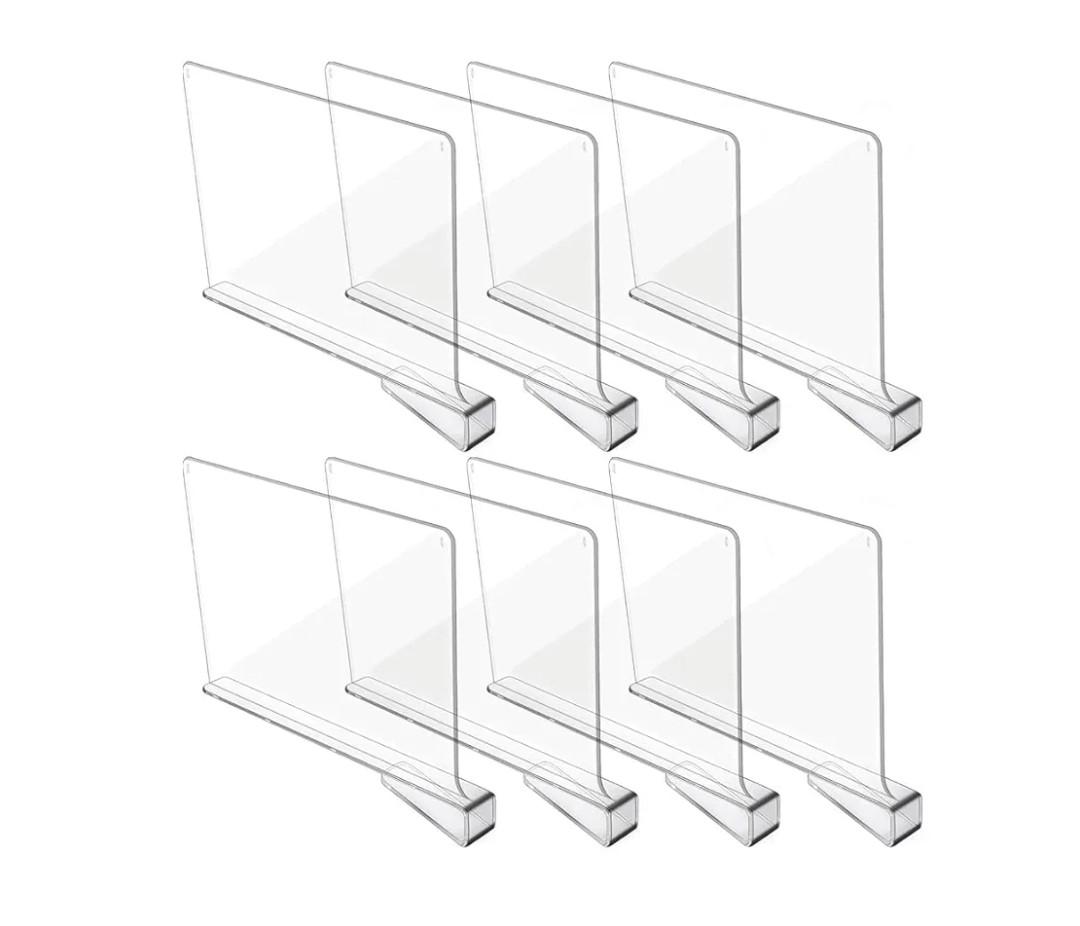 Acrylic Shelf Dividers for Closet Organization, Closet Shelf Organizer Closet Separator for Wood Shelves Clear Shelf Dividers for Closets (8 Pack)