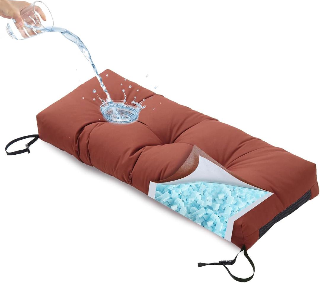 Outdoor Bench Cushion, Blue Shredded Memory Foam, Waterproof patio furniture cushion Fade Resistant Indoor Window Seat Pad 4.5inch Extra Thick With Adjustable Strap 36 x 14 Inch Terracotta