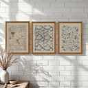 Krtoni 3PCS Framed Vintage William Morris Wall Art, Neutral Abstract Floral Canvas Artwork Prints, Rustic Boho Farmhouse Flower Botanical Picture Paintings for Living Room Bedroom Office 12W x16H