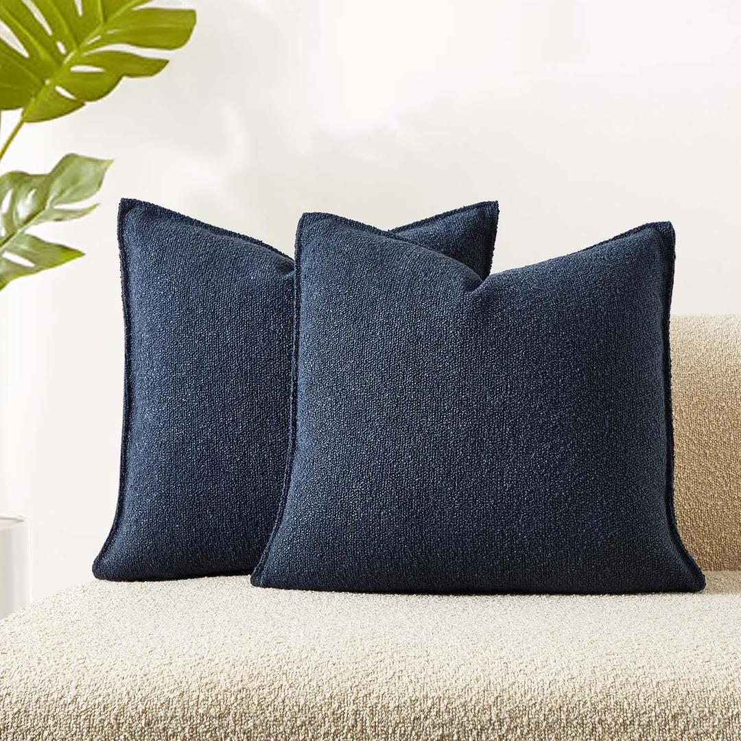 JUSPURBET Pillow Covers Set of 2 Decorative Throw Pillow Covers Case for Couch Sofa Bed Soft Boucle Textured Cushion Covers with Hidden Zipper for Home Decor Living Room 16x16,Navy Blue