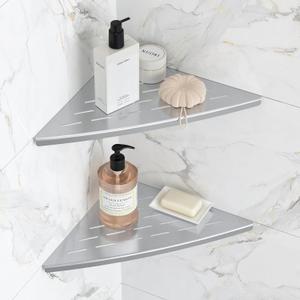 Qeke Corner Shower Shelf Brushed Nickel, 304 Stainless Steel 11.5 Recessed Corner Shelf Bathroom for Tiled Wall, Floating Shower Shelves Shampoo Holder, No Drilling, 2 Pack