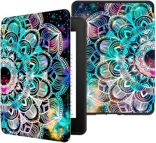 VORI Case for Kindle Paperwhite (11th Generation-2021) and Kindle Paperwhite Signature Edition, Soft TPU Lightweight Protective Smart Shell Cover with Auto Sleep/Wake, Mandala Flower