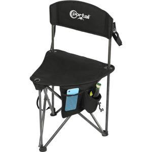 PORTAL Extra Large Quick Folding Tripod Stool with Backrest Fishing Camping Chair with Carry Strap (Black)