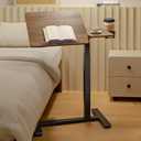 Overbed Bedside Table with Wheels, Pneumatic Adjustable Medical Tilt Top Hospital Bed Table Over The Bed, Rolling Laptop Desk, Mobile Standing Desk for Hospital and Home Use, Walnuts