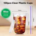 50PCS 16 oz Clear Plastic Cups with Lids and Colorful Straws, Round Bottom Disposable To Go Coffee Smoothie Juice Bubble Tea Cups, PET Party Cups for Holiday, Birthdays, Picnics, Christmas