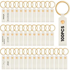 PU Leather Keychain Blanks Bulk Laser Engraving Blanks Keychain Kit with Key Rings for DIY Key Chains Craft (3.7 x 0.7 Inches, Ivory White)