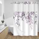 WITHLOC No Hook Shower Curtain with Snap in Liner - Eucalyptus Shower Curtain - Washable Waterproof Inner Liner, Plants Plum Leaves Modern Shower Curtains - Machine Washable, 71 x 74