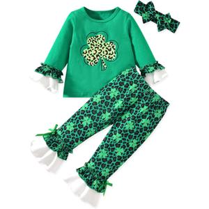 HINTINA Toddler Baby Girl Bell Bottom Flare Pant Outfits (Green)