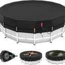 QH.HOME  Round Pool Cover,[Ultimate Windproof & Tear-Resistant Fabric],Snug Fit with Patented Ratchet & Weight Rings,Solar Cover for Above Ground Pools, Blocks Leaves &Waterproof, 10FT