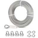 1/4 Stainless Steel Cable, 50ft Wire Rope with Wire Rope Clamps and Thimble, 6400lbs Breaking Strength, 7X19 Strands Aircraft Cable for Yard Zipline, Deck Railing, Boat Lifts