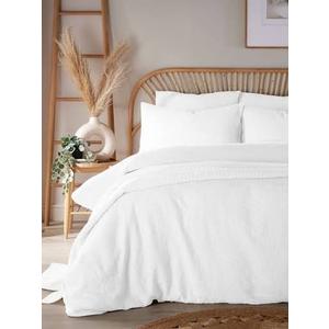 Cotton Duvet Cover Set, 100% Washed Cotton, Linen Like Textured, Breathable Durable Comfy Farmhouse Neutral Bedding Set, 3 Pieces, White