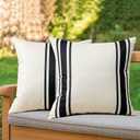 OTOSTAR Pack of 2 Outdoor Waterproof Decorative Pillow Covers 16x16 Inch Linen Geometry Pillowcases Cushion Case Garden Throw Pillow Covers Pillows Shell for Patio Furniture Couch Tent Balcony (Black)