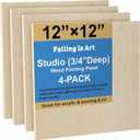Falling in Art Unfinished Birch Wood Canvas Panels Kit, 4 Pack of 12x12 Studio 3/4 Deep Cradle Boards for Pouring Art, Crafts, Painting and More