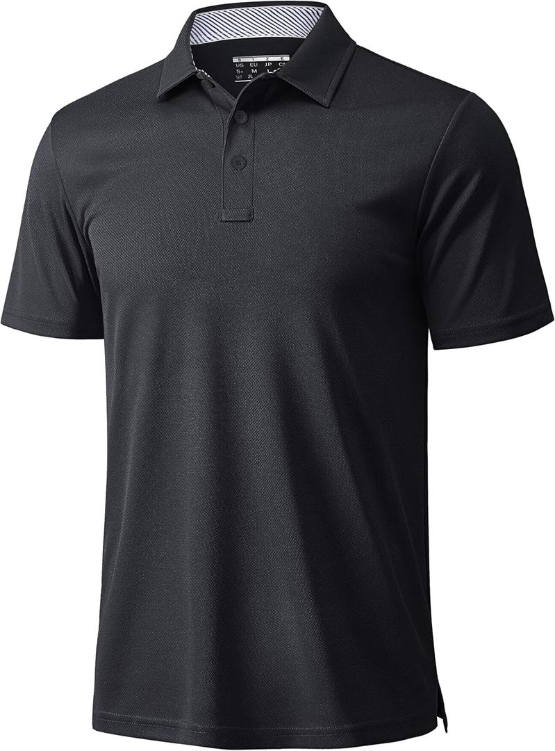 MAGCOMSEN Mens Polo Shirts Short Sleeve Moisture Wicking Performance Collared Shirt Athletic Casual Golf Polos (Large, Black)