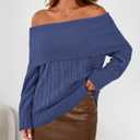 MASCOMODA Womens Sweaters Off The Shoulder Long Sleeve Cable Knit Sweater Loose Chunky Pullover Dressy Work Tops Fall Fashion (S)