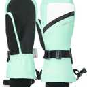 Caracaleap Winter Ski Mittens for Men Women Cold Weather- Warm Snowboard Mittens Gloves Waterproof Snow Sports Mitts Gloves (Small-Medium, Mint)