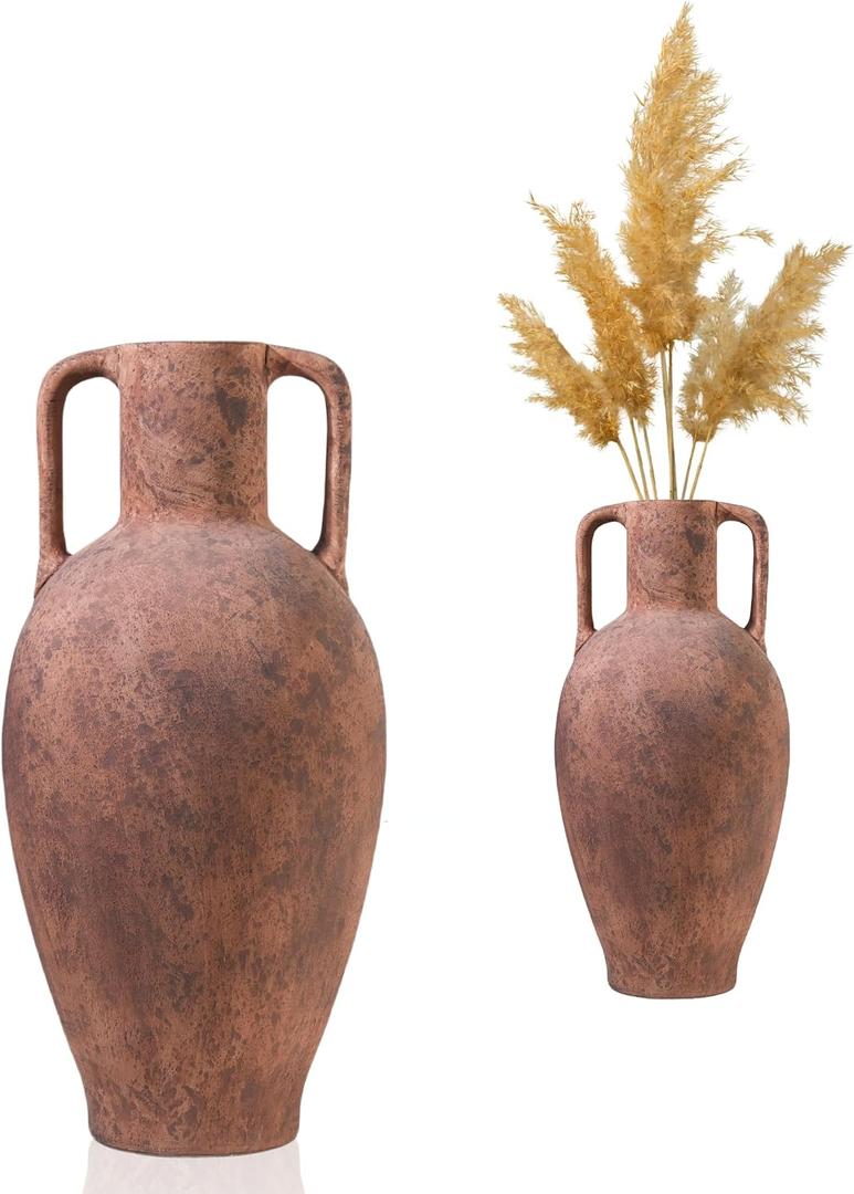 UPWOIGH 20in Vintage Ceramic Floor Vase with Handles