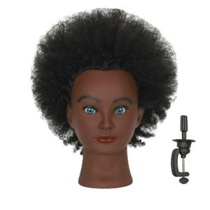 Real 100% Human Hair Kinky Curly Mannequin Head with Table Clamp Stand for Hairdresser Practice Braiding Styling Manikin Cosmetology Doll Training Head Bleaching Dyeing Curling Updos, Natural 