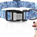 2 x Dog Collar for Large Dogs,Dog Collar with QR Code Name Tag,Soft Polyester Material, Adjustable Pet ID Tag Collar (Blue Wave, Large)
