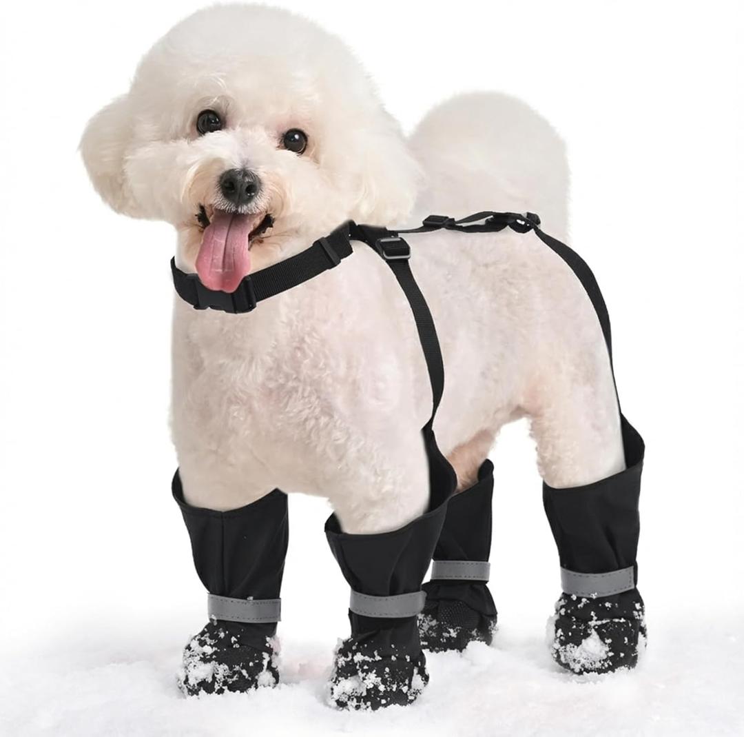 Dog Suspender Boots, Anti-Slip & Fall Waterproof Dog Shoes Leggings, Dog Paw Protector for Small Medium Dogs, Adjustable Dog Boots Pet Shoes for Outdoor Walking Black,M