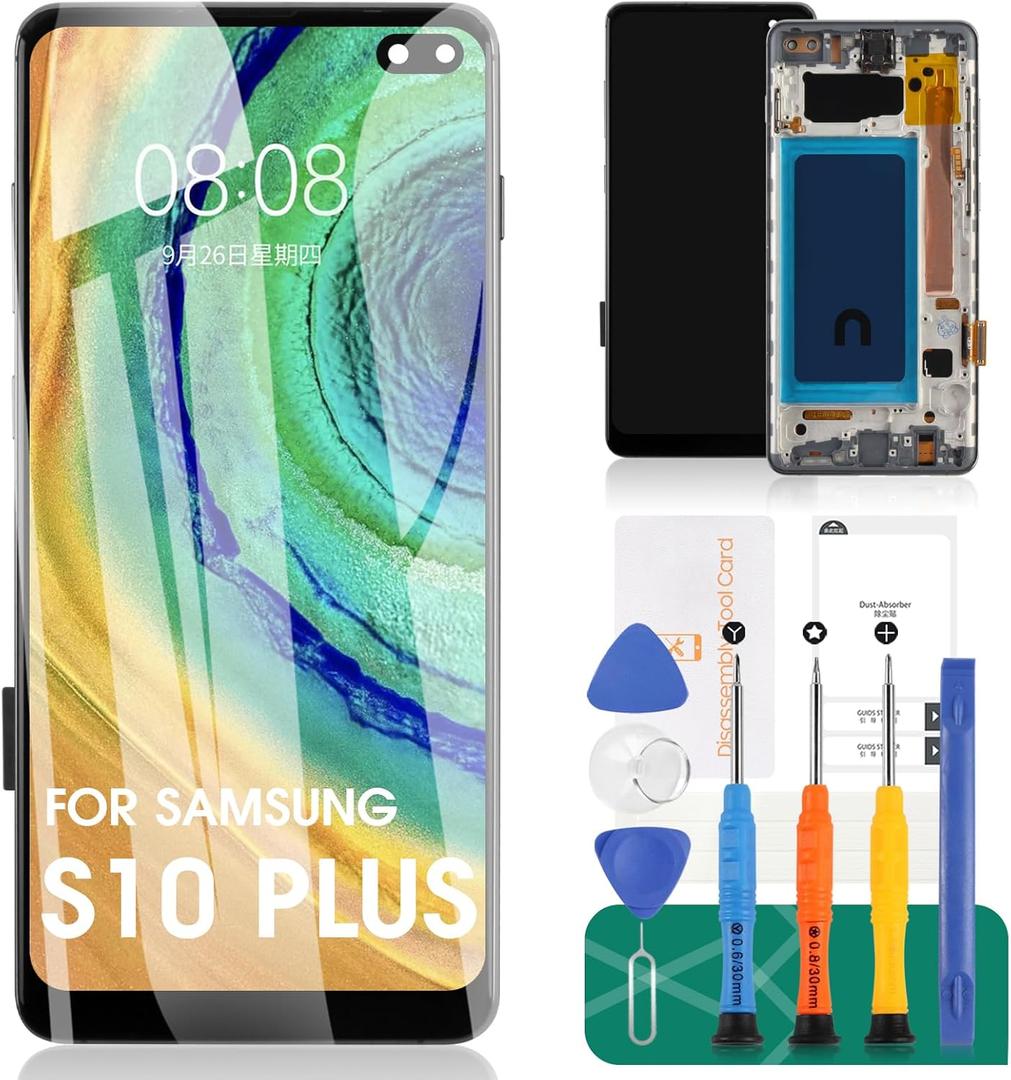 TFT for Samsung S10 Plus LCD for Samsung Galaxy S10 Plus SM-G975U Screen Replacement for Samsung Galaxy S10 Plus LCD Digitizer Touch Screen Replacement with Frame (Not Fingerprint Function)