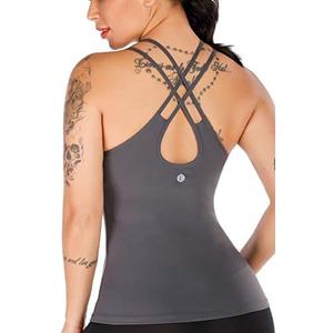 RUNNING GIRL Yoga Tank Tops for Women Built in Shelf Bra B/C Cups Strappy Back Activewear Workout Compression Tops XL