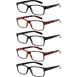 NORPERWIS Reading Glasses 5 Pairs Quality Readers Spring Hinge Glasses for Reading for Men and Women (3 Black 2 Tortoise, 2.25)