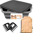 BBQ Prep Tub with Locking Lid, 2 Meat Shredder Claws Collapsible Cutting Board with 3 Adjustable Heights. BBQ Prep tub & Resting Bag, Multifunction Basin for Kitchen, Grilling, Camping & Picnics.