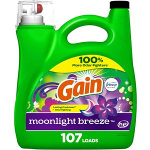 Gain Liquid Laundry Washing Detergent, Moonlight Breeze Scent 154 fl oz, 107 Loads, Lasting Freshness + Powerful Cleaning and Odor Fighting ingredients