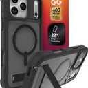 ZAGG Rainier Case with Kickstand for iPhone 17 Pro Max - Smoke Black, Graphene 22ft (7m) Drop Protection, Lanyard Attach Points, MagSafe, Wireless Charging Compatible, 2-Piece Design, Phone Case