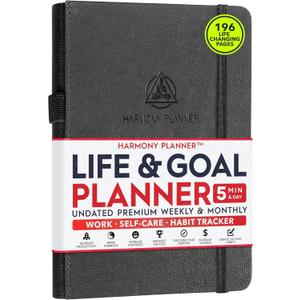 Life & Goal Planner  Undated Daily, Weekly & Monthly Organizer with Habit Tracker, Time Management Tools, and Productivity Journal for Personal Growth and Success (Black)