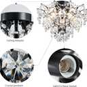WUZUPS 5-Light Crystal Chandelier Flushmount Ceiling Light Modern Lighting Fixture for Bedroom Hallway Bar Kitchen Bathroom, H 12" W 15.4", E12 Base, Black