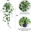 Fake English Ivy Plants in Pots Set of 2 Realistic Artificial Ivy Greenery for Home Decor, Tabletop, Office, Shelf, Balcony, Lifelike Faux Hanging Vines, No Maintenance Required - White and Green