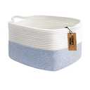 COMFY-HOMI Cotton Rope Woven Basket with Handles for shelfToy, Book, Cloth Storage Basket for Organizing-13.5"X11"X9.5" Storage Bin for Living Room, Newborn or Infant Gift for boy girl White/Blue