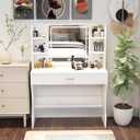 CFTEL Vanity Desk, Makeup Vanity with Mirror and Lights, White Makeup Vanity Table with Big Drawer, Power Outlet, Stronger Links, for Bedroom, Dressing Room