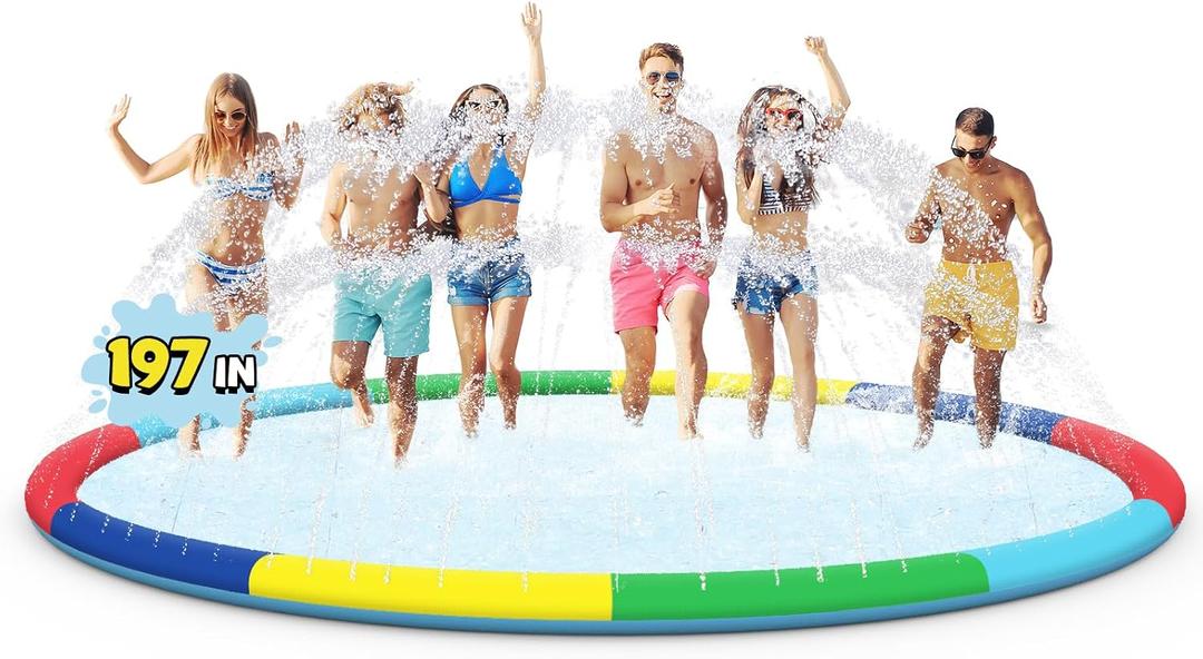 16 FT Large Splash Pad for Kids Ages 4-9, Non-Slip Baby Splash Pads for Toddlers, Oversized Kids Sprinklers for Yard, Heavy Duty Kid Pools Water Toys for Outdoor Family, Friends Summer Fun