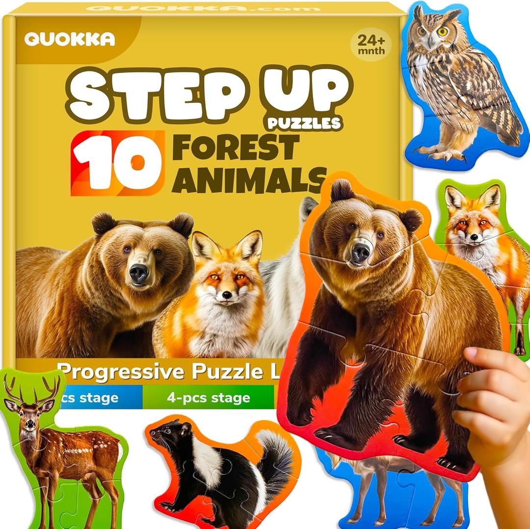 QUOKKA Toddler Puzzles Ages 2-4 - Large Floor Puzzles for Kids 3-5 - 8 Realistic Animal Shapes | Extra Thick Cardboard | Preschool Learning Game - 40 Big Piece Gift for Toddlers 1-3 Years Old