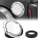 Fuel Filler Door Cap Electroplate Silvery Gas Cover Cap Compatible with Jeep Wrangler 2007-2017 JK & Unlimited 2 door and 4 door + US Flag stickers cross bar AccessoriesAluminum+ABS Accessories