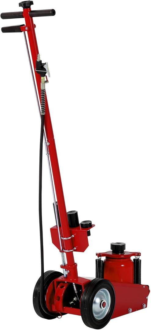 35 Ton Air Hydraulic Floor Jack, 77,000 LBS Capacity for Heavy Duty Trucks & Tractors, Low Profile 10 inch, with 4 Adapters, Dual Power (Air/Manual Hydraulic), 46" Adjustable Handle (Red)